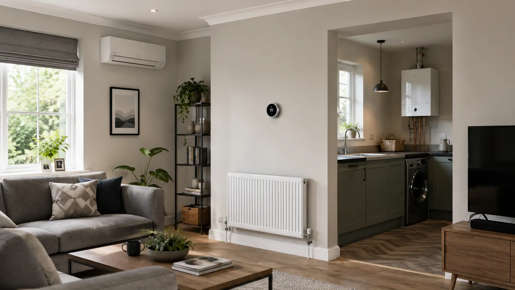 Modern home in Stevenage with radiator, air conditioning, smart thermostat and boiler